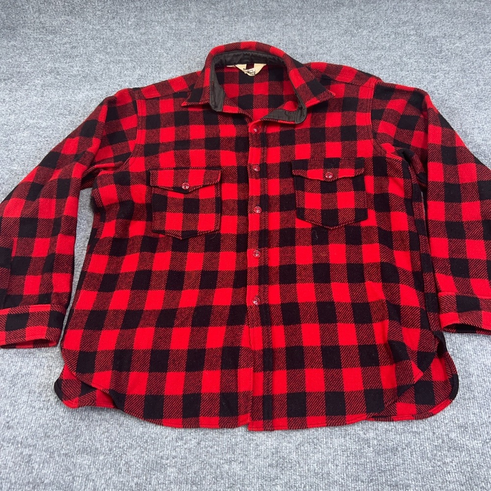 Vintage Woolrich Mackinaw Buffalo Plaid Shacket Mens 17 Red Wool Tweed 70s 80s